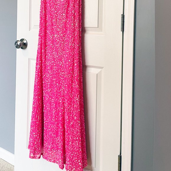 STUNNING PROM HOMECOMING DRESS, Aleta Long Open Back HOT PINK Sequined Lined, 00 - Picture 10 of 12